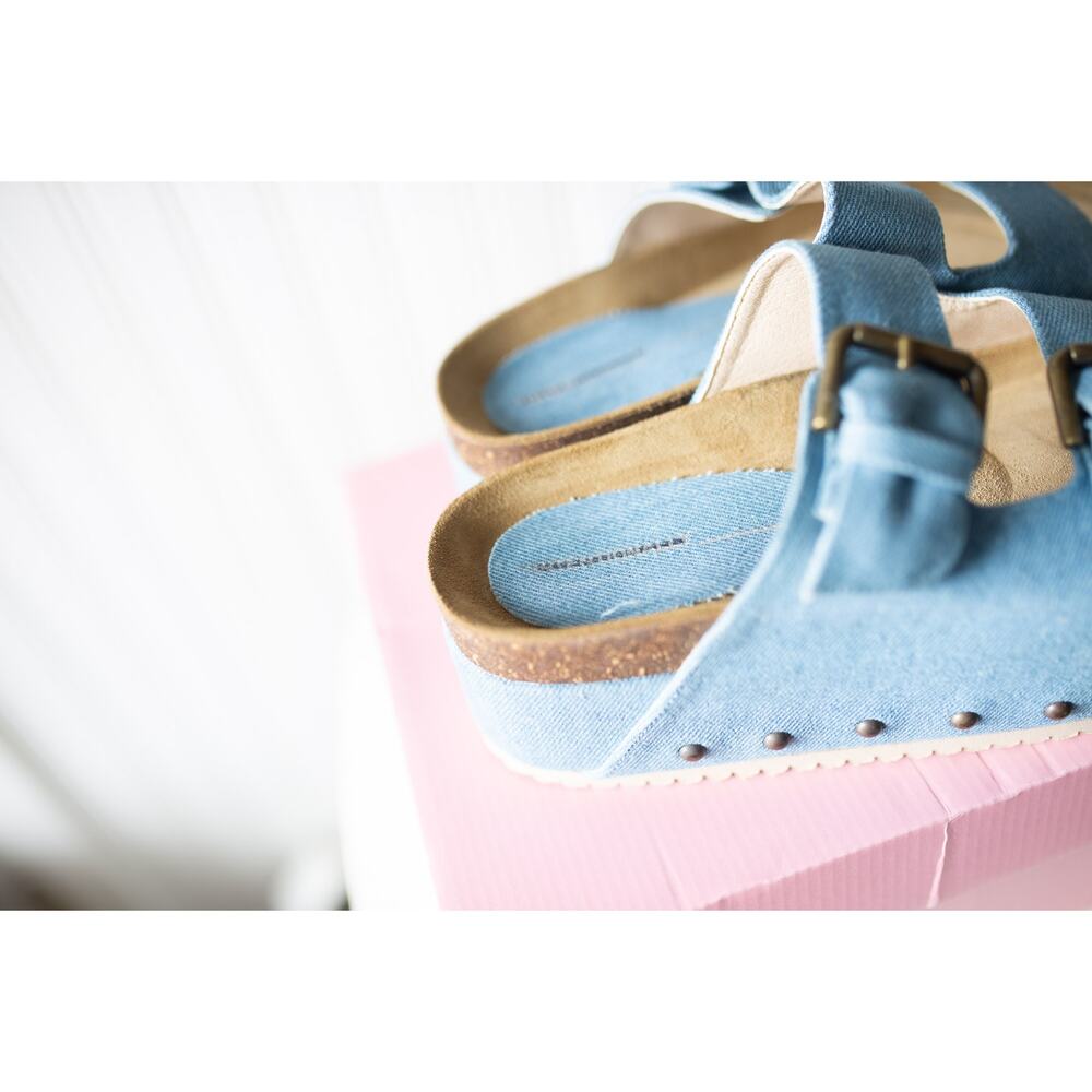 Free People Rule Breaker Platform Sandals Blue Jean Denim 37 - Picture 2 of 4
